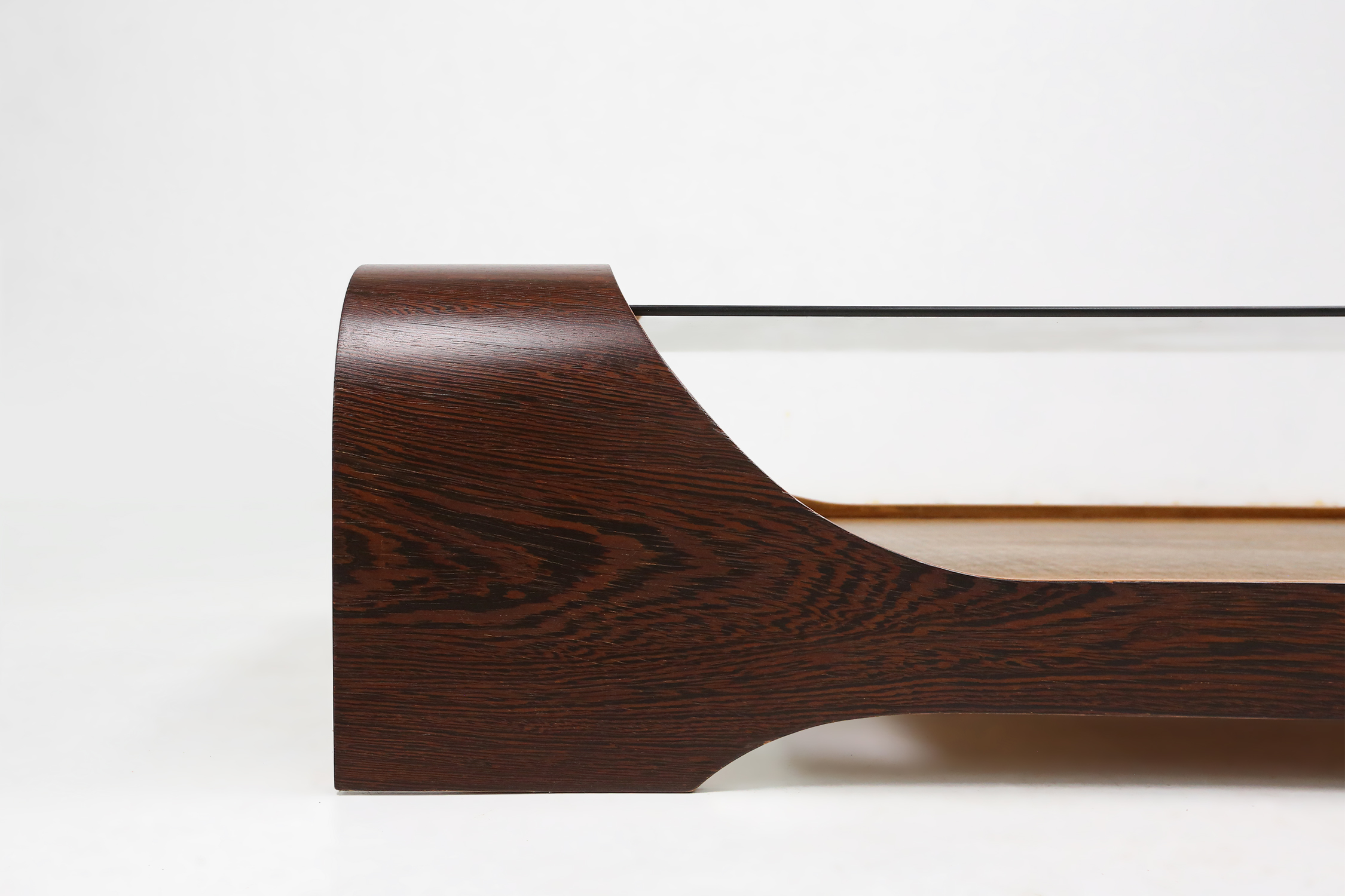 French mid-century coffee table in curved wenge plywood with glass top, 1960sthumbnail